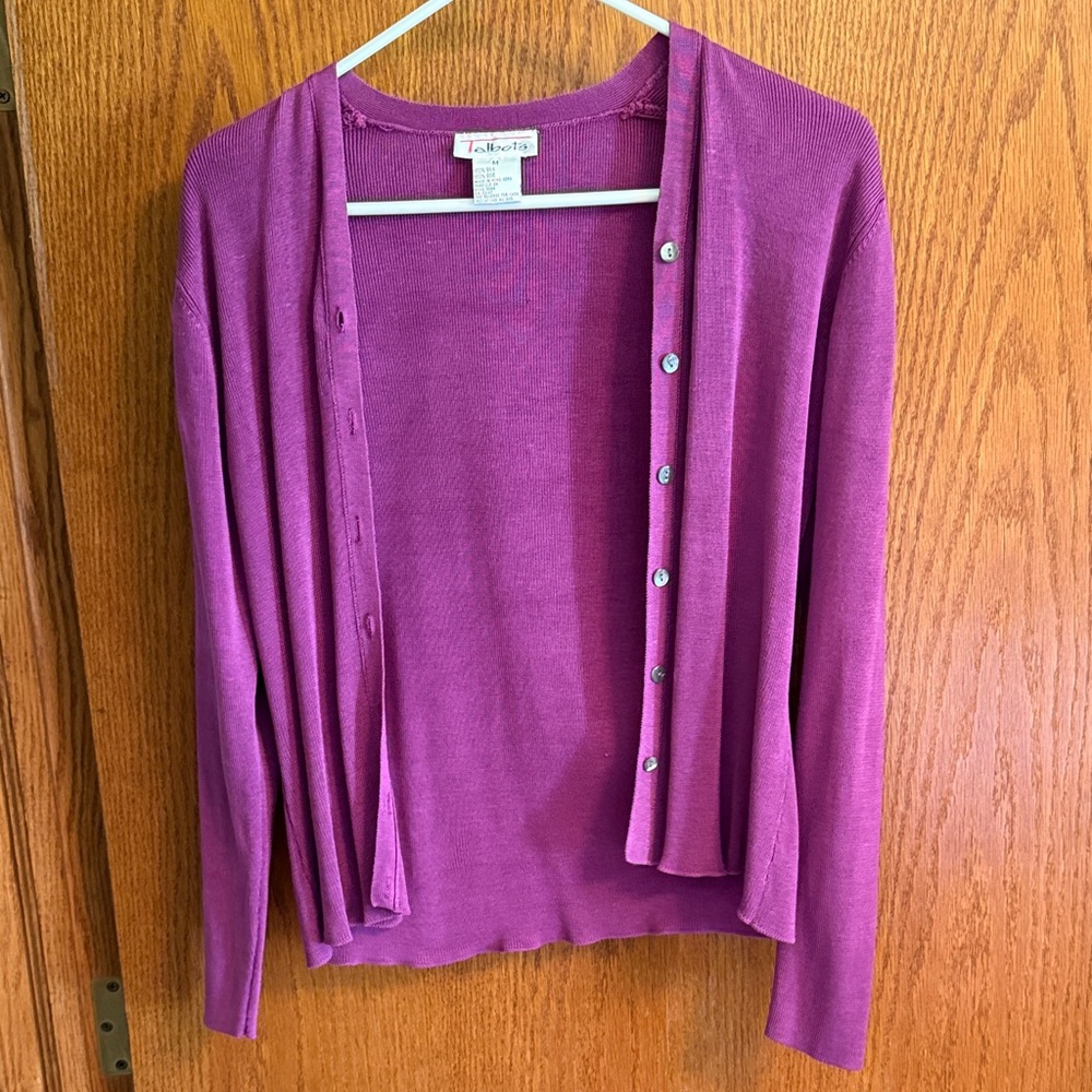 Talbots Magenta Button-Front Cardigan Sweater